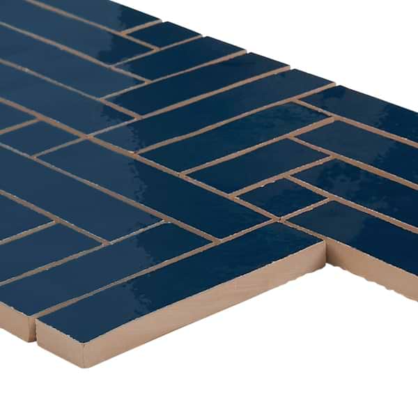 Zelora Marine Blue Herringbone Glossy Ceramic Mosaic Tile