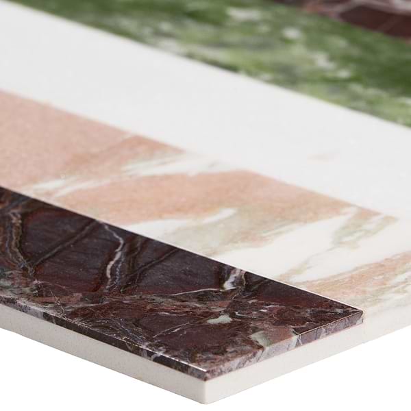 Elizabeth Sutton Arc Stripes Rainbow Multicolor 12x12 Polished Marble Mosaic Tile