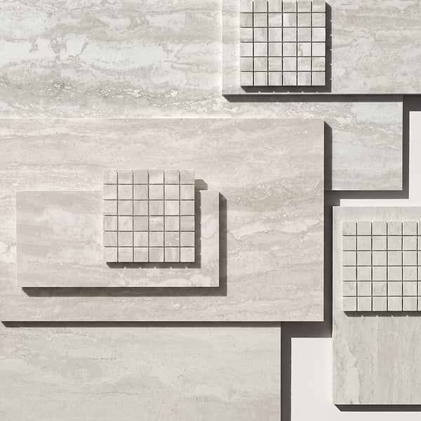 Basic Travertine Silver 2x2 Matte Porcelain Mosaic in Gray + Silver, View 9, open zoomed image