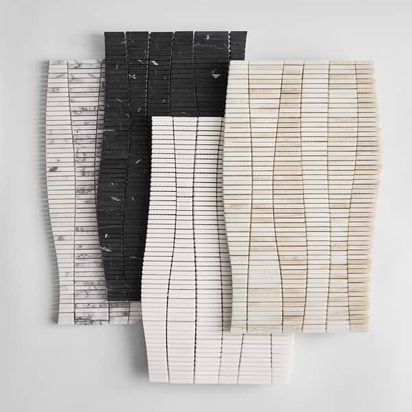 Ladera Thassos Honed Marble Wave Micro Mosaic Tile in White, View 10, open zoomed image