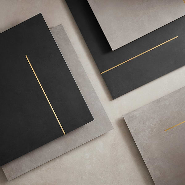 Lines Brass Inlay Greige 24X48 Matte Porcelain Tile in Greige and Gold, View 9, open zoomed image