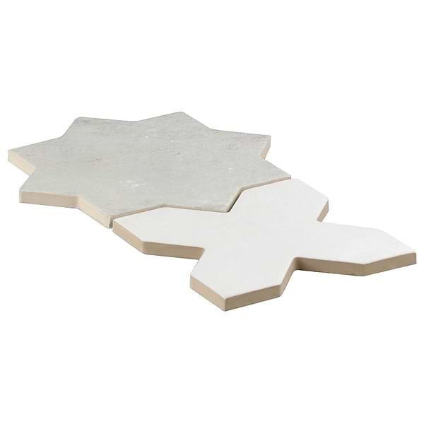Parma Dove Gray Matte Star and White Matte Cross 6" Terracotta Look Porcelain Tile