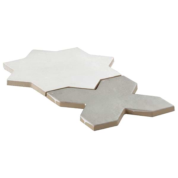 Parma White Matte Star and Dove Gray Matte Cross 6" Terracotta Look Porcelain Tile