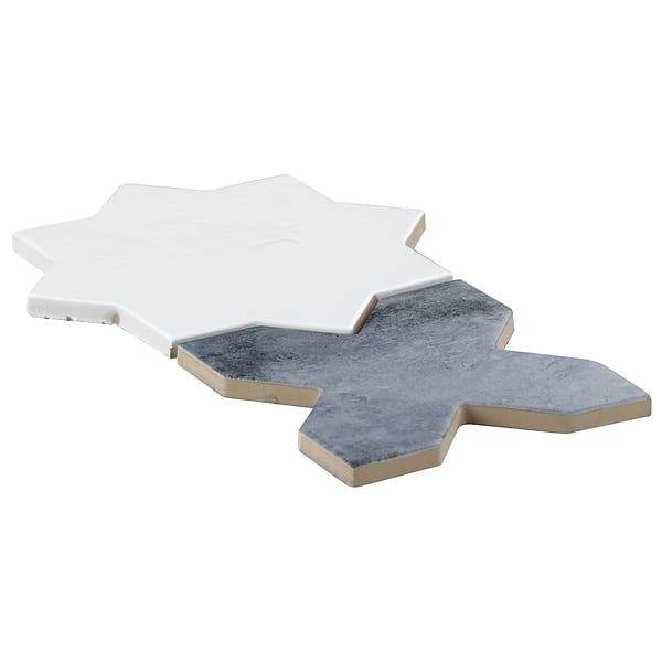 Parma White Polished Star and Denim Blue Matte Cross 6" Terracotta Look Porcelain Tile