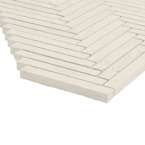 Bianco Perlino 1.5x4 Herringbone Brushed Marble Mosaic Tile
