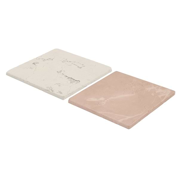 Bianco and Rosa Perlino 8x8 Tumbled Marble Checkerboard Tile