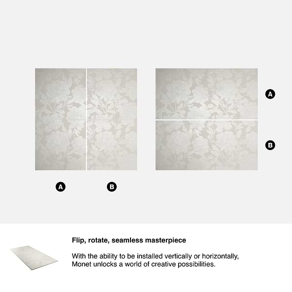 Monet Romance 24x48 Artisan Decor Gray Matte Porcelain Tile
