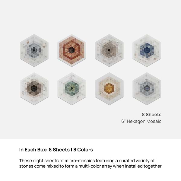 Ako Multicolor Mix 6" Hexagon Micro Mosaic Tile