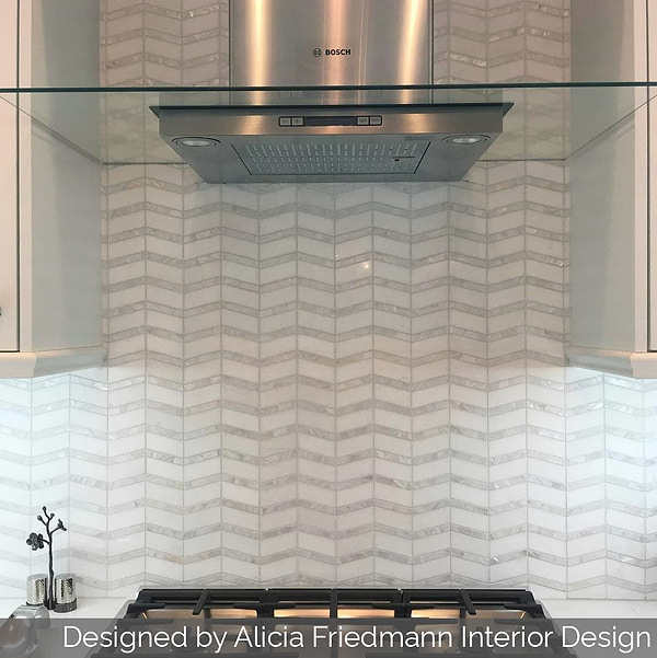 Alerion Thassos Marble and Mother of Pearl Chevron Polished Mosaic Tile