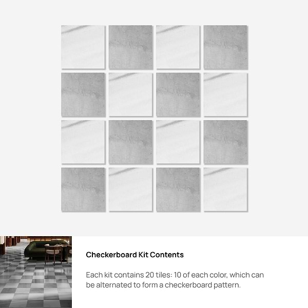 Alterno Biarritz White and Earth Gray 12x12 Polished Marble Checkerboard Tile