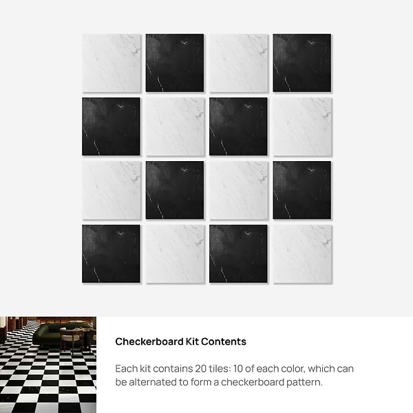 Alterno Black Silk and Bianco Carrara White 12x12 Honed Marble Checkerboard Tile