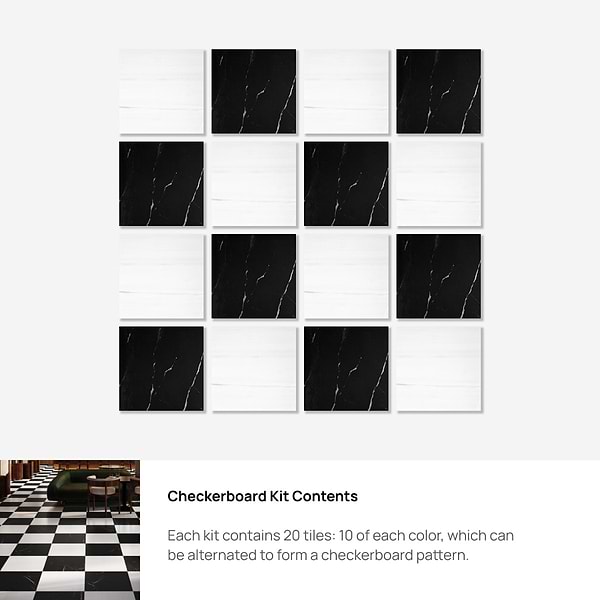 Alterno Black Silk and Glacier White Select 12x12 Honed Marble Checkerboard Tile