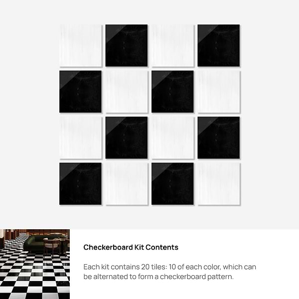 Alterno Black Silk and Glacier White Select 12x12 Polished Marble Checkerboard Tile
