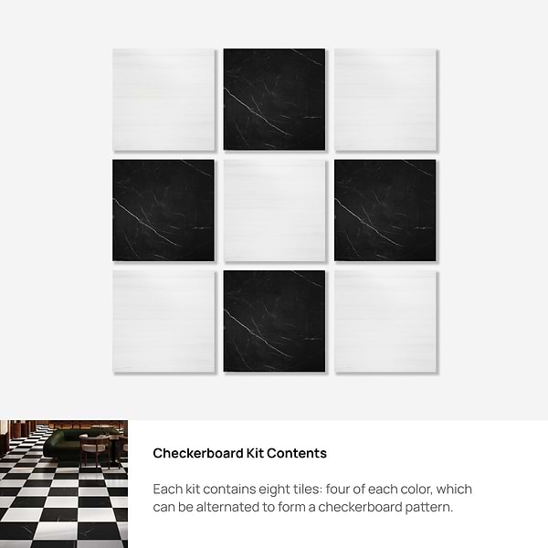 Alterno Black Silk and Glacier White Select 18x18 Honed Marble Checkerboard Tile