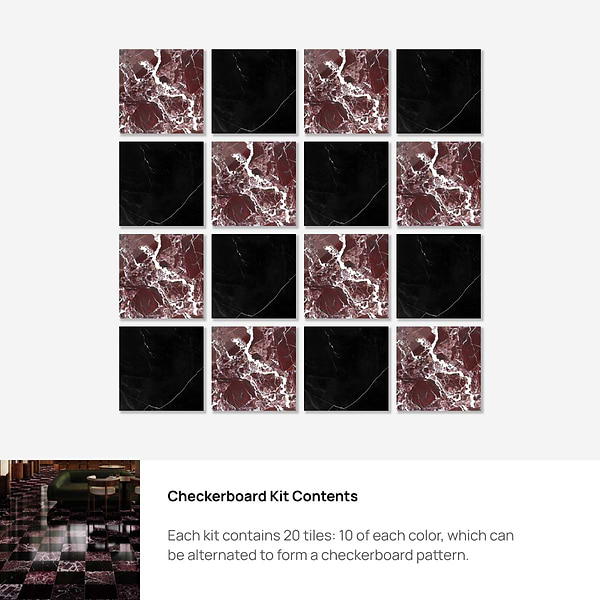 Alterno Black Silk and Rosso Levanto Red 12x12 Polished Marble Checkerboard Tile