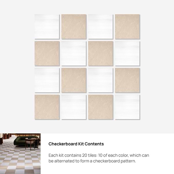 Alterno Crema Ella Beige and Glacier White Extra 12x12 Honed Marble Checkerboard Tile