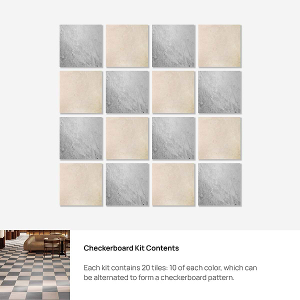 Alterno Earth Gray and Crema Ella Beige 12x12 Honed Marble Checkerboard Tile