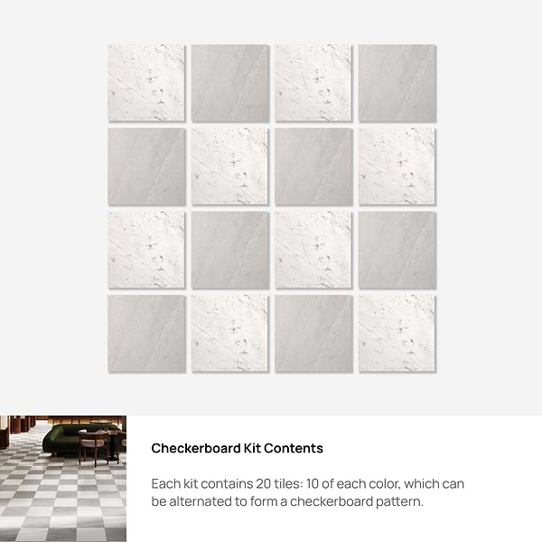 Alterno Volakas White and Ice Gray 12x12 Honed Marble Checkerboard Tile