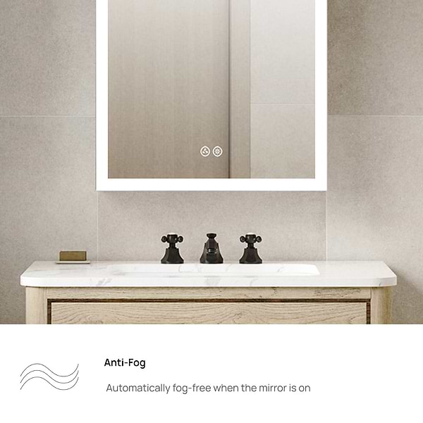 Mirava 24x32"  Rectangle Recessed or Wall Mounted Left-Hand LED Medicine Cabinet with Mirror in Silver, View 9, open zoomed image