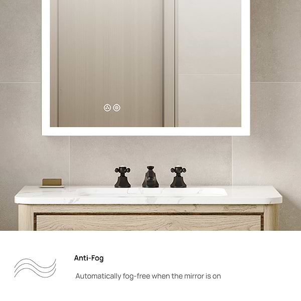 Mirava 30x32"  Rectangle Recessed or Wall Mounted Reversible LED Medicine Cabinet with Mirror in Silver, View 9, open zoomed image