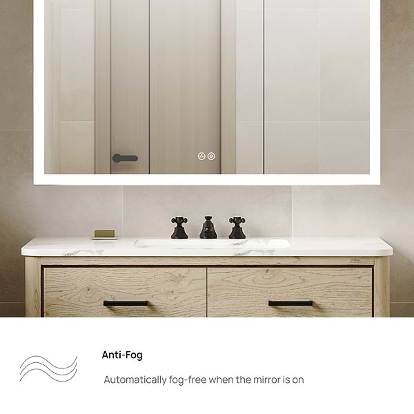 Mirava 48x32"  Rectangle Recessed or Wall Mounted Side by Side LED Medicine Cabinet with Mirror in Silver, View 9, open zoomed image
