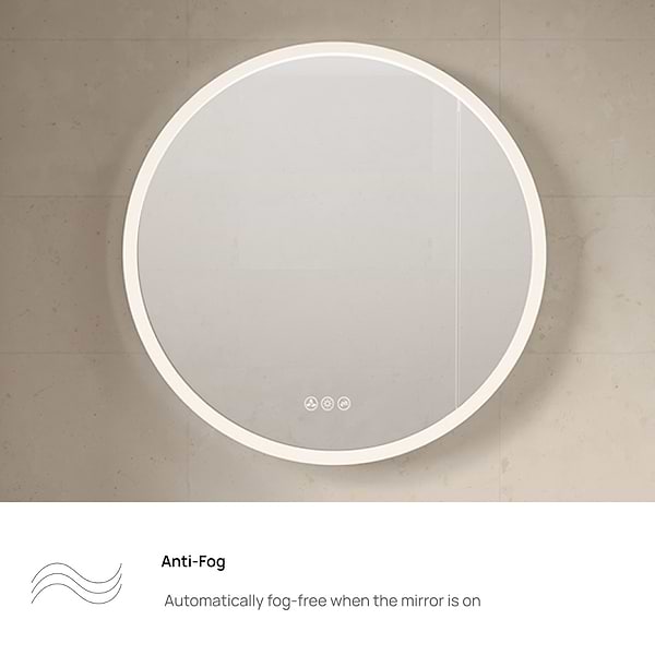 Radium Silver 32" Round Recessed or Wall Mounted Right-Hand LED Medicine Cabinet with Mirror in Silver, View 10, open zoomed image