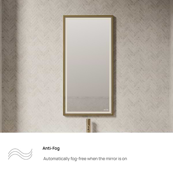 Mage Brushed Gold 24x36" Framed Rectangle LED Mirror