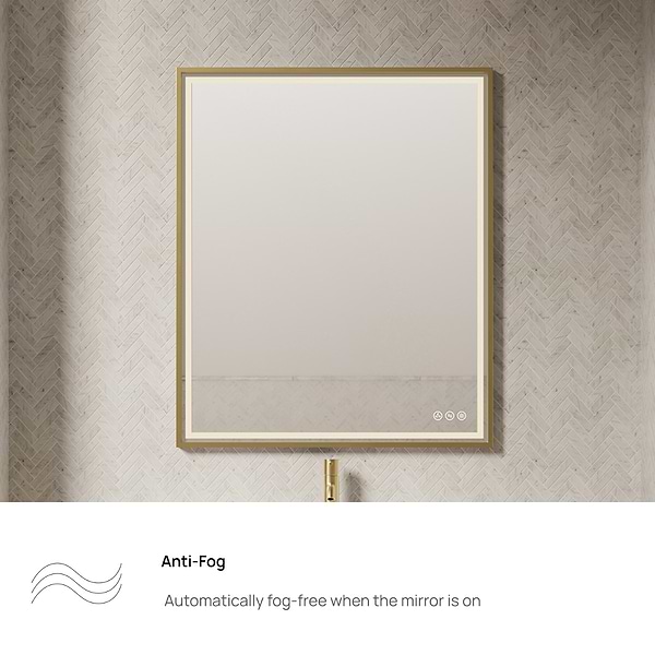 Mage Brushed Gold 30x36" Framed Rectangle LED Mirror