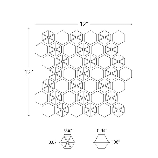 Aspekt Calacatta Hexagon White Honed Marble Mosaic Tile