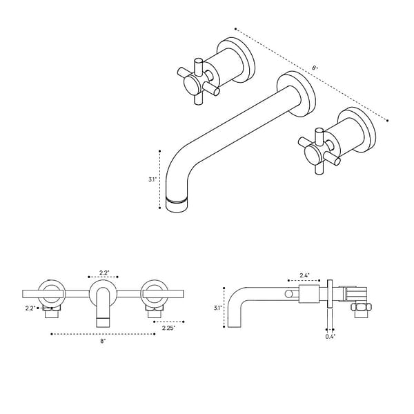 Astoria Wall Mount Polished Chrome 12.5" Widespread Bathroom Faucet With Pop Up Standard Drain