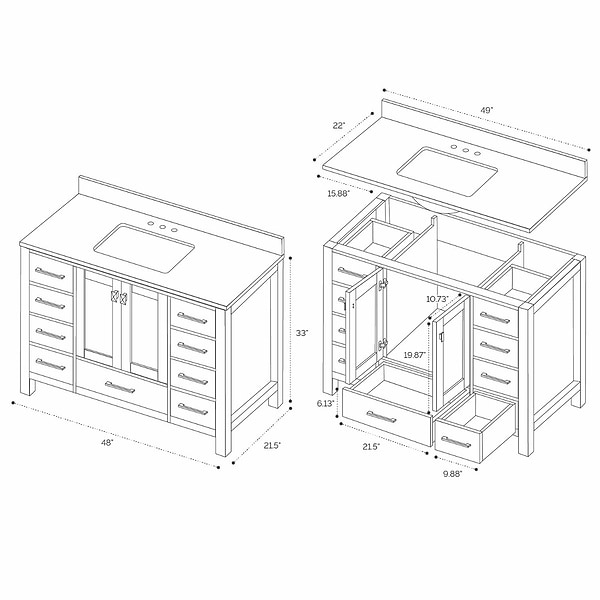 Athena 48'' Gray Vanity And Marble Counter