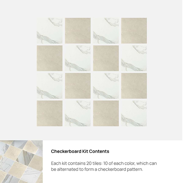 Avanti Calacatta Gold and Crema Marfil Beige 12x12 Tumbled Marble Checkerboard Tile