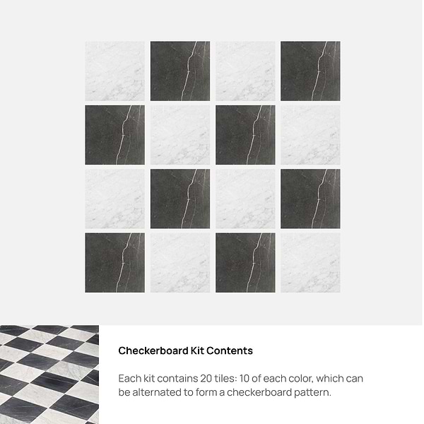 Avanti Nero Marquina Black and Bianco Carrara White 12x12 Tumbled Marble Checkerboard Tile