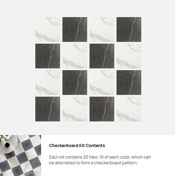 Avanti Nero Marquina Black and Calacatta Gold 12x12 Tumbled Marble Checkerboard Tile