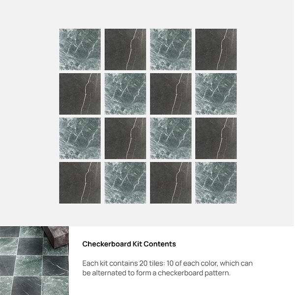 Avanti Nero Marquina Black and Verde Green 12x12 Tumbled Marble Checkerboard Tile