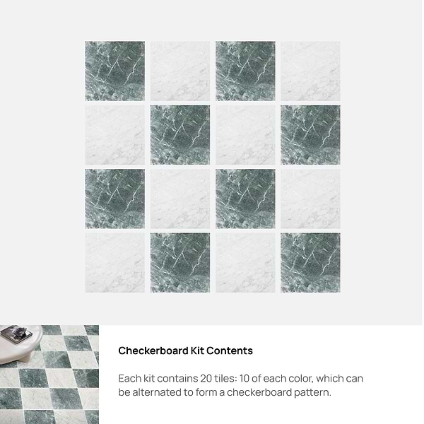 Avanti Verde Green and Bianco Carrara White 12x12 Tumbled Marble Checkerboard Tile