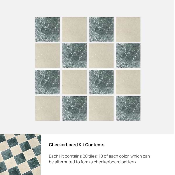 Avanti Verde Green and Crema Marfil Beige 12x12 Tumbled Marble Checkerboard Tile