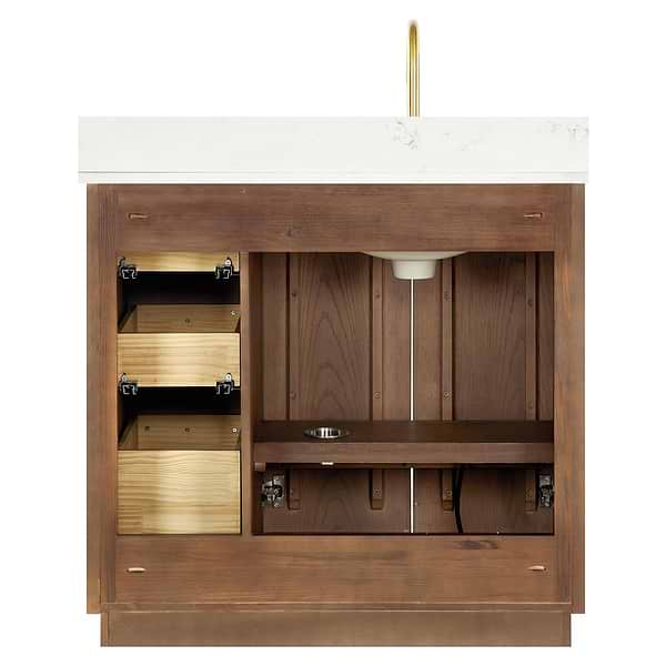 Florencia Brown Oak 36" Single Vanity with Pacific White Quartz Top