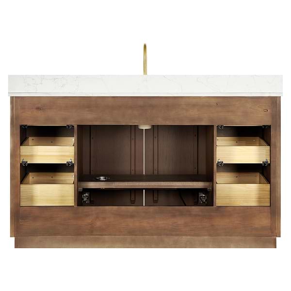 Florencia Brown Oak 60" Single Vanity with Pacific White Quartz Top