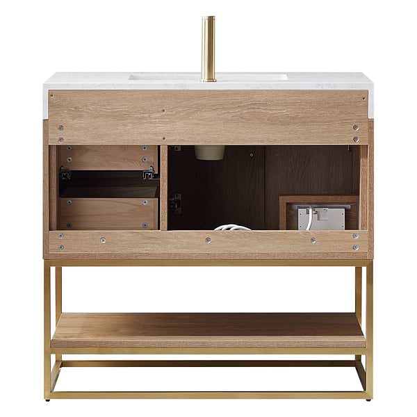 Ithica White Oak 36" Single Vanity and Gold Hardware with Atlantic Stone Top