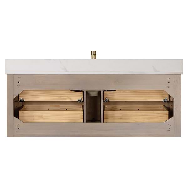 Riven Brown Oak 55" Single Vanity with Pacific White Quartz Top
