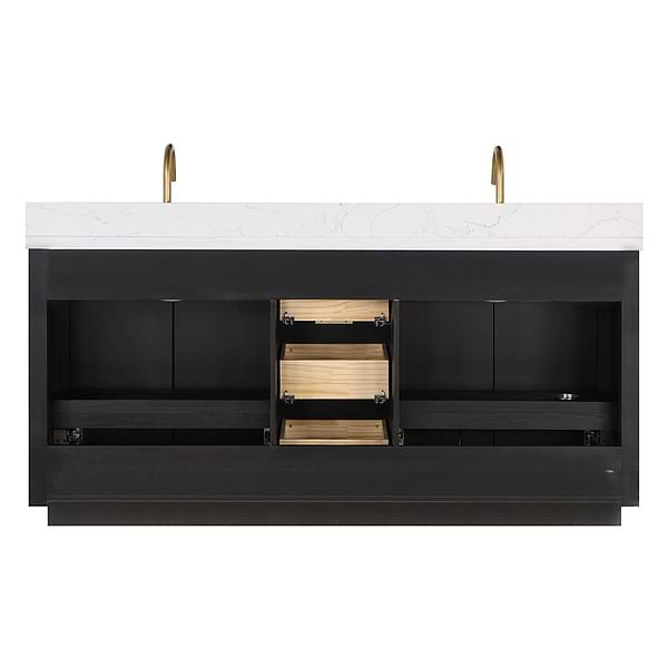 Solara Black Oak 72" Double Vanity with Bianco White Stone Top