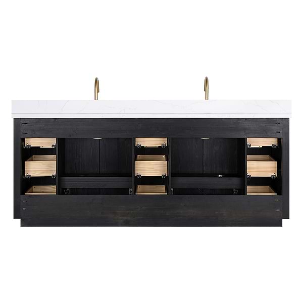 Solara Black Oak 84" Double Vanity with Bianco White Stone Top