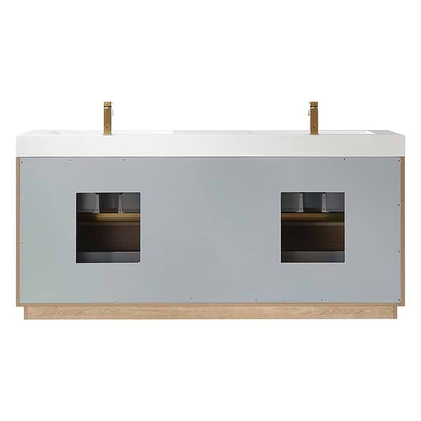 Serrano Blonde Oak 72" Double Freestanding Vanity with White Integrated Top