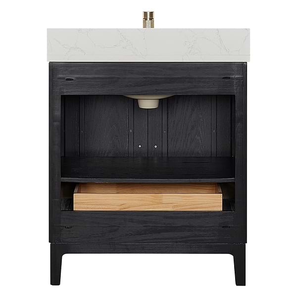 Kaitlin Black Oak 30" Single Vanity with White Composite Stone Top