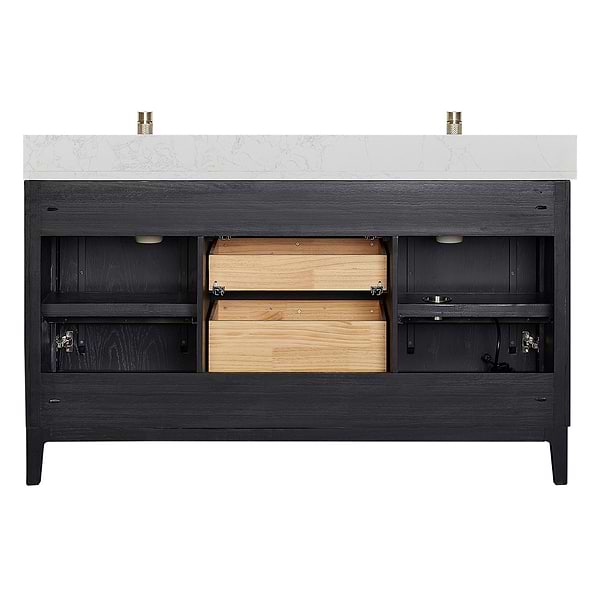 Kaitlin Black Oak 60" Double Vanity with White Composite Stone Top