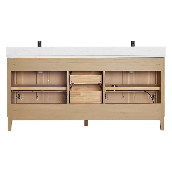 Kaitlin Blonde Oak 72" Double Vanity with White Composite Stone Top