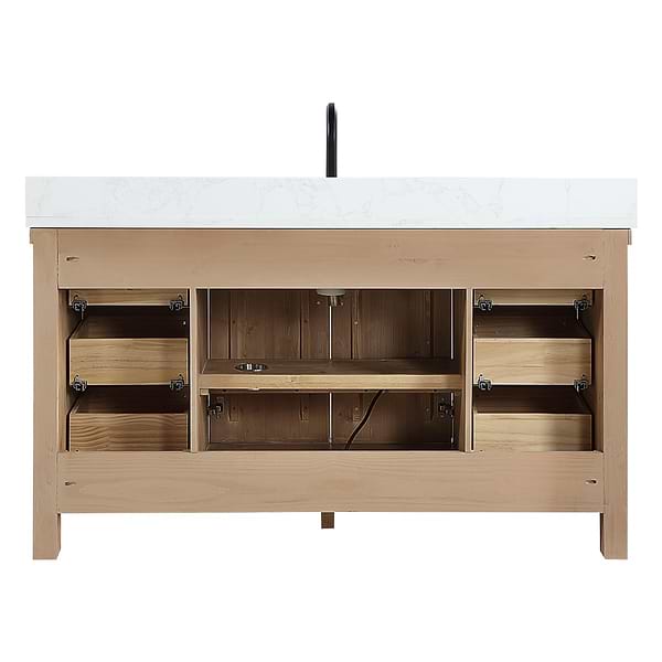 Adeena Blonde Oak 60" Single Vanity with Atlantic Stone Top
