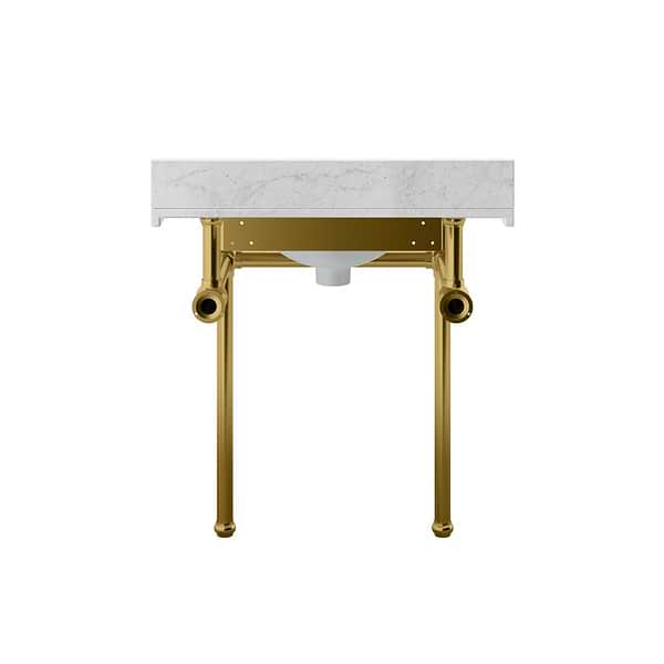 Pierce Brushed Brass 30" Single Console with Oval Sink and Carrara Marble Top