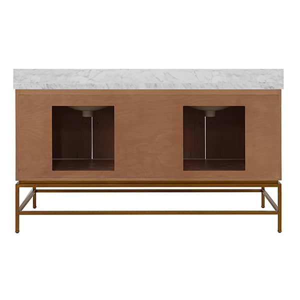 Kaia 60" Burl Wood Double Vanity with Cararra Marble Top